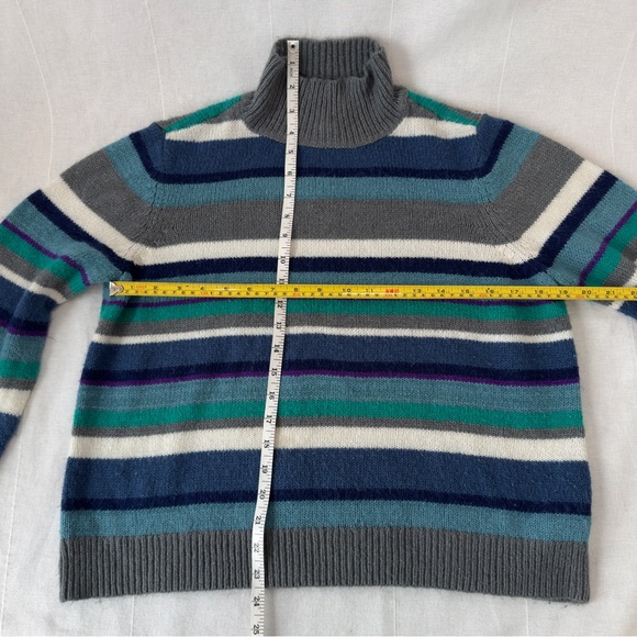 Chaps | Striped Mock Neck Sweater Multicolor Blue Grey Green | Petite XL - Picture 5 of 6